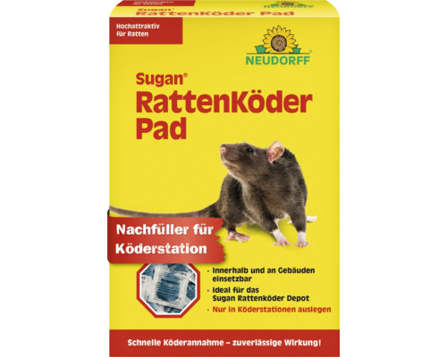 Rattenkörder Neudorff Sugan Pads zur Verwendung in Köderbox 400 g Sugan Rattenköder Pad Packung mit einer Ratte, Nachfüllpackung für Köderstation