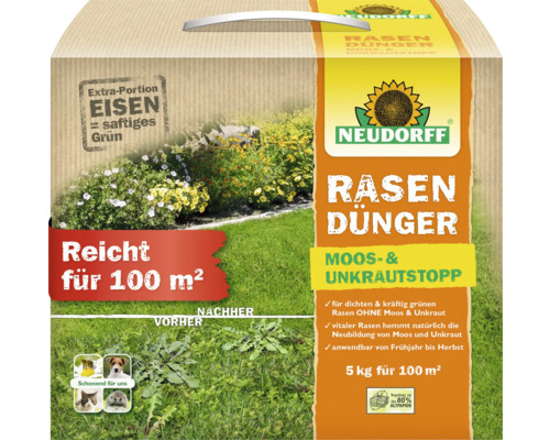 Rasendünger Neudorff Moos- & UnkrautStopp 5 kg / 100 m² Neudorff Rasendünger Moos und Unkrautstopp, ausreichend für 100 Quadratmeter
