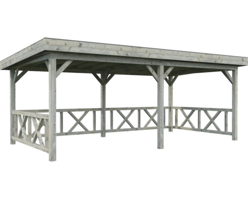 Holzpavillon mit Dach und umlaufender Holzbalustrade