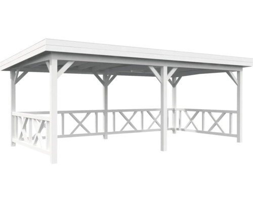 Weißer Pavillon aus Holz mit Geländer