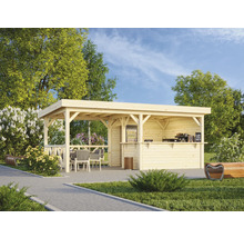 Holzpavillon mit Bar und Sitzgelegenheit im Garten