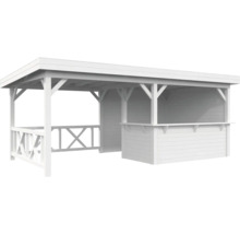 Weißer Holzpavillon mit Überdachung und Theke für den Garten