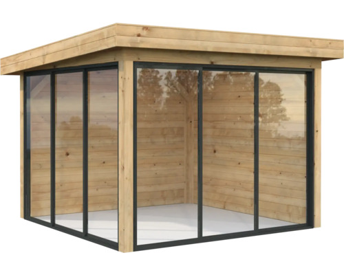 Holzgartenhaus mit Glaselementen