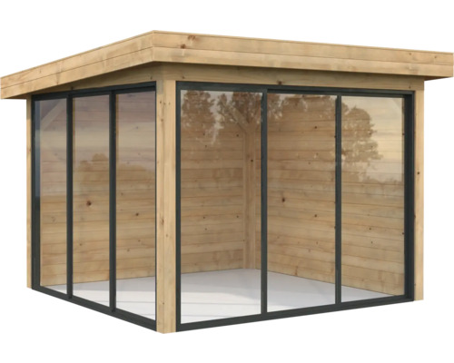 Holzgartenhaus mit Glasschiebetüren