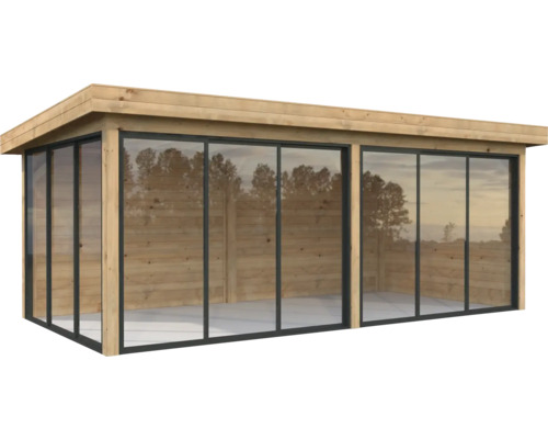 Holzgartenhaus mit Glasschiebetüren