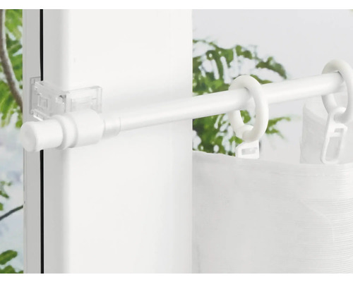 Caféhausstange aura weiß 55-85 cm Ø 13 mm Gardinenstange mit Fensterbefestigung und Gardinenringen