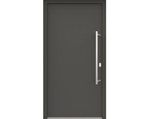 ARON HaustürBasic 3101 Aluminium-Kunststoff-Verbund RAL 7016 anthrazitgrau 1000x2100 mm einseitig flügelüberdeckend DIN Rechts inkl.Stoßgriffset,Innendrücker in Edelstahl,Profilzylinder mit 3 Schlüsseln Graue Haustür mit Griffstange