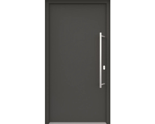 ARON HaustürBasic 3101 Aluminium-Kunststoff-Verbund RAL 7016 anthrazitgrau 1100x2100 mm einseitig flügelüberdeckend DIN Rechts inkl.Stoßgriffset,Innendrücker in Edelstahl,Profilzylinder mit 3 Schlüsseln Graue Innentür mit Griff