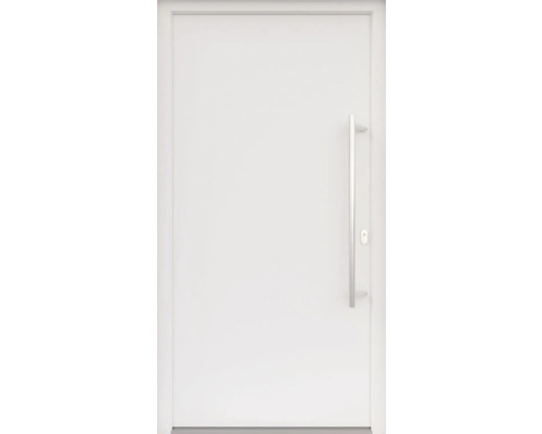 ARON HaustürBasic 3101 Aluminium-Kunststoff-Verbund RAL 9016 verkehrsweiß 1000x2000 mm einseitig flügelüberdeckend DIN Rechts inkl.Stoßgriffset,Innendrücker in Edelstahl,Profilzylinder mit 3 Schlüsseln Weiße Innentür mit Griff