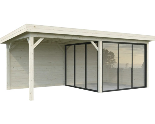 Holzgartenhaus mit Glasschiebetüren