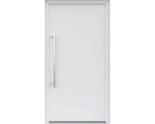 ARON HaustürBasic 3101 Aluminium-Kunststoff-Verbund RAL 9016 verkehrsweiß 1000x2100 mm einseitig flügelüberdeckend DIN Links inkl.Stoßgriffset,Innendrücker in Edelstahl,Profilzylinder mit 3 Schlüsseln