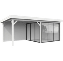 Weißer Pavillon mit Schiebetüren aus Glas