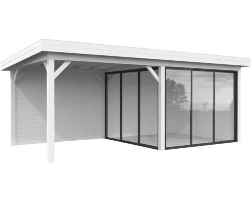 Weißer Pavillon mit Schiebetüren aus Glas