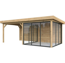 Holzgartenhaus mit Glasschiebetüren