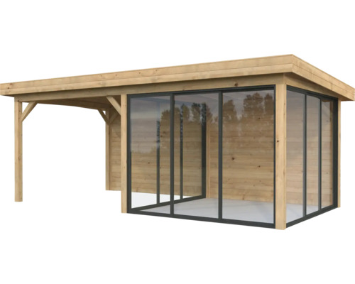 Holzgartenhaus mit Glasschiebetüren