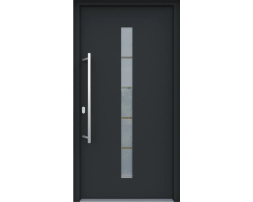 ARON HaustürBasic 3111 Aluminium-Kunststoff-Verbund RAL 7016 anthrazitgrau 1000x2100 mm einseitig flügelüberdeckend DIN Links inkl.Stoßgriffset,Innendrücker in Edelstahl,Profilzylinder mit 3 Schlüsseln
