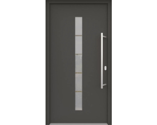 ARON HaustürBasic 3111 Aluminium-Kunststoff-Verbund RAL 7016 anthrazitgrau 1100x2100 mm einseitig flügelüberdeckend DIN Rechts inkl.Stoßgriffset,Innendrücker in Edelstahl,Profilzylinder mit 3 Schlüsseln Haustür mit Glaseinsatz und Stangengriff