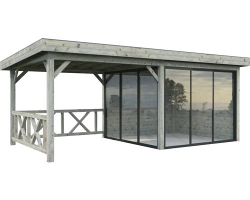 Überdachter Pavillon mit Glasfront für den Garten