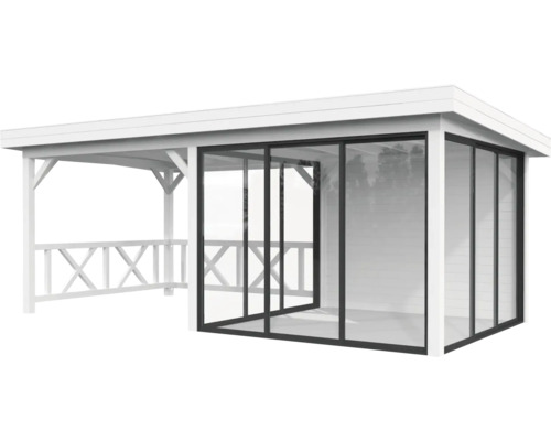 Überdachter Pavillon mit Glasschiebewänden