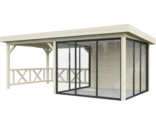Holz Gartenpavillon mit Glasschiebetüren