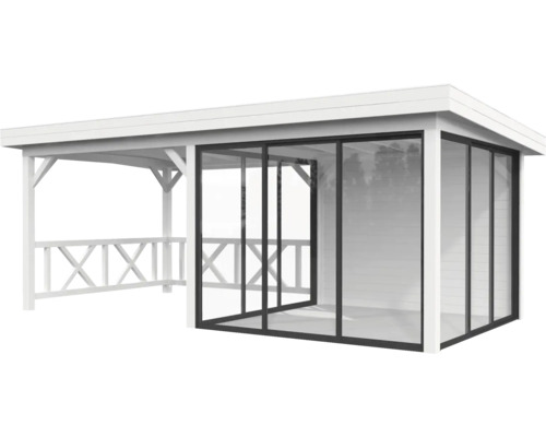 Holzpavillon mit Glasschiebetüren