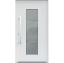 Weiße Haustür mit Glaseinsatz und Edelstahlgriff