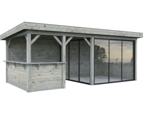 Holz Gartenhaus mit Glasschiebetüren