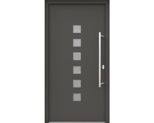 ARON HaustürARON 3151 Aluminium-Kunststoff-Verbund RAL 7016 anthrazitgrau 1100x2100 mm einseitig flügelüberdeckend DIN Rechts inkl.Stoßgriffset,Innendrücker in Edelstahl,Profilzylinder mit 3 Schlüsseln Moderne Haustür mit Glaseinsätzen und Griffstange