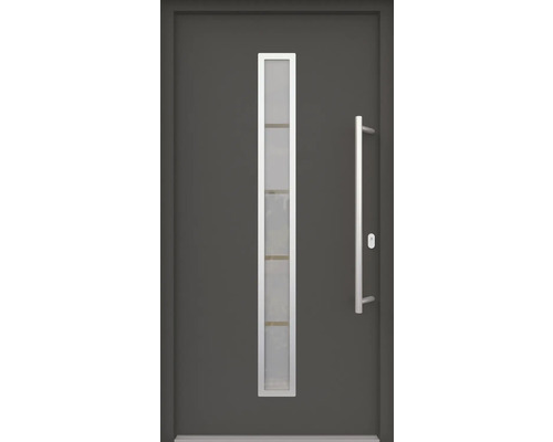 ARON HaustürARON 3161 Aluminium-Kunststoff-Verbund RAL 7016 anthrazitgrau 1000x2100 mm einseitig flügelüberdeckend DIN Rechts inkl.Stoßgriffset,Innendrücker in Edelstahl,Profilzylinder mit 3 Schlüsseln Haustür mit Glaseinsatz und Stangengriff