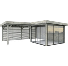Holzpavillon mit offenen und geschlossenen Seiten