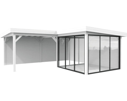 Holz Gartenhaus mit Veranda und Glasschiebewänden