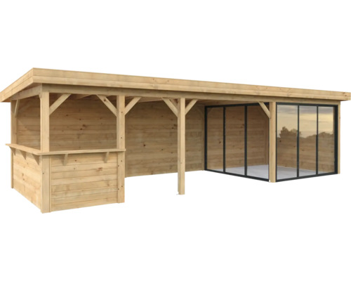 Holzgartenhaus mit Bar und Schiebetüren