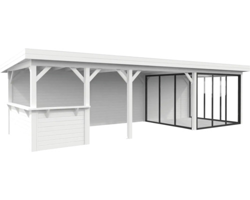 Weißer Pavillon mit Schiebetüren