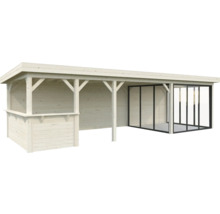Holzpavillon mit Glasschiebetüren für den Garten