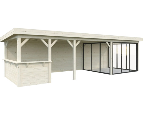 Holzpavillon mit Glasschiebetüren für den Garten