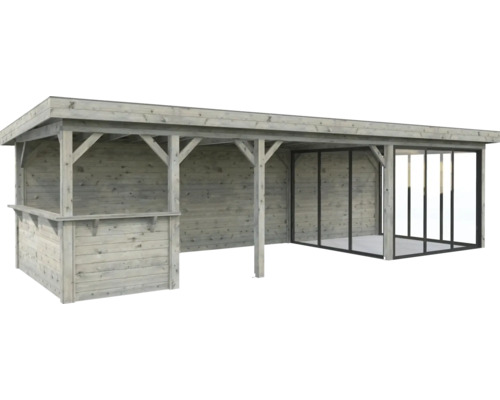 Holz Pavillon mit Bar und Glasschiebetüren für den Garten