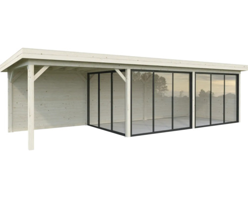 Holzgartenhaus mit Glasschiebetüren