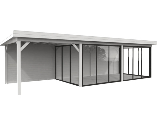 Überdachter Pavillon mit Glasfront