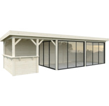 Gartenhaus mit Fensterfront und Bar aus Holz