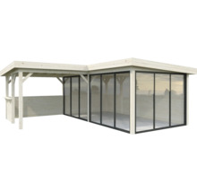 Holzpavillon mit Glasfront