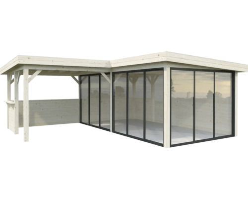 Holzpavillon mit Glasfront
