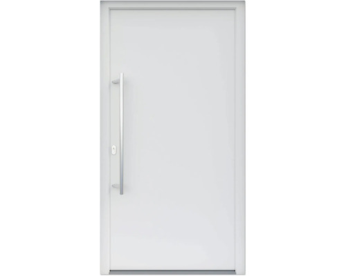 ARON HaustürBasic 3101 Aluminium-Kunststoff-Verbund RAL 9016 verkehrsweiß 1000x2100 mm beidseitig flügelüberdeckend DIN Links inkl.Stoßgriffset,Innendrücker in Edelstahl,Profilzylinder mit 3 Schlüsseln Weiße Eingangstür mit Edelstahlgriff