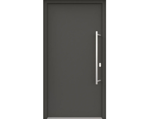 ARON HaustürBasic 3101 Aluminium-Kunststoff-Verbund RAL 7016 anthrazitgrau 1100x2100 mm beidseitig flügelüberdeckend DIN Rechts inkl.Stoßgriffset,Innendrücker in Edelstahl,Profilzylinder mit 3 Schlüsseln Moderne Haustür mit Edelstahlgriff