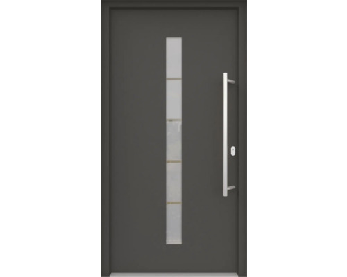 ARON HaustürBasic 3111 Aluminium-Kunststoff-Verbund RAL 7016 anthrazitgrau 1000x2000 mm beidseitig flügelüberdeckend DIN Rechts inkl.Stoßgriffset,Innendrücker in Edelstahl,Profilzylinder mit 3 Schlüsseln Graue Haustür mit Glaseinsatz und Griff