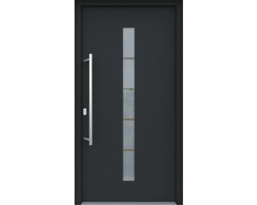 ARON HaustürBasic 3111 Aluminium-Kunststoff-Verbund RAL 7016 anthrazitgrau 1000x2000 mm beidseitig flügelüberdeckend DIN Links inkl.Stoßgriffset,Innendrücker in Edelstahl,Profilzylinder mit 3 Schlüsseln Haustür mit Glaseinsatz und Türgriff