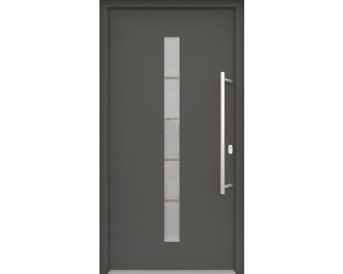 ARON HaustürBasic 3111 Aluminium-Kunststoff-Verbund RAL 7016 anthrazitgrau 1000x2100 mm beidseitig flügelüberdeckend DIN Rechts inkl.Stoßgriffset,Innendrücker in Edelstahl,Profilzylinder mit 3 Schlüsseln Graue Haustür mit Glaseinsatz und Edelstahlgriff