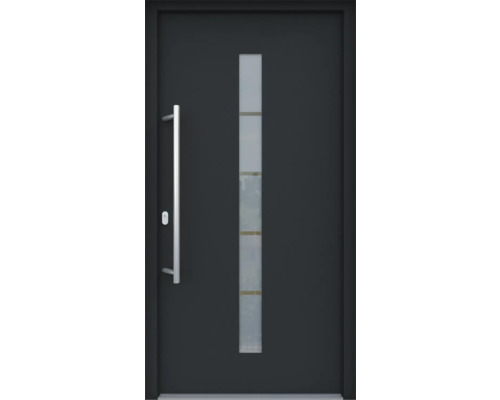 ARON HaustürBasic 3111 Aluminium-Kunststoff-Verbund RAL 7016 anthrazitgrau 1100x2100 mm beidseitig flügelüberdeckend DIN Links inkl.Stoßgriffset,Innendrücker in Edelstahl,Profilzylinder mit 3 Schlüsseln Haustür mit Glaseinsatz und Griff