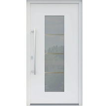 Weiße Haustür mit Glaseinsatz und Griff