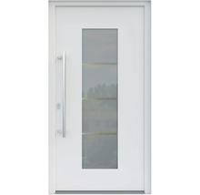 Weiße Haustür mit Glaseinsatz und Griff