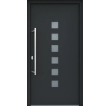 Moderne Haustür mit Griff und quadratischen Glaseinsätzen